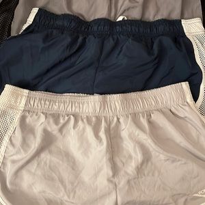 Pony Exercise Shorts: Blue, Dark, & Light Gray.
